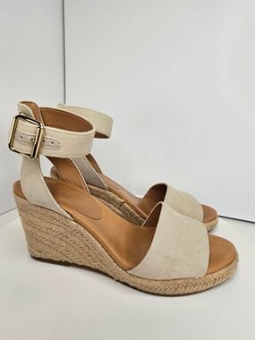 J. Crew Cream Espadrille Wedge Heels Ankle Strap Shoes Size 6
